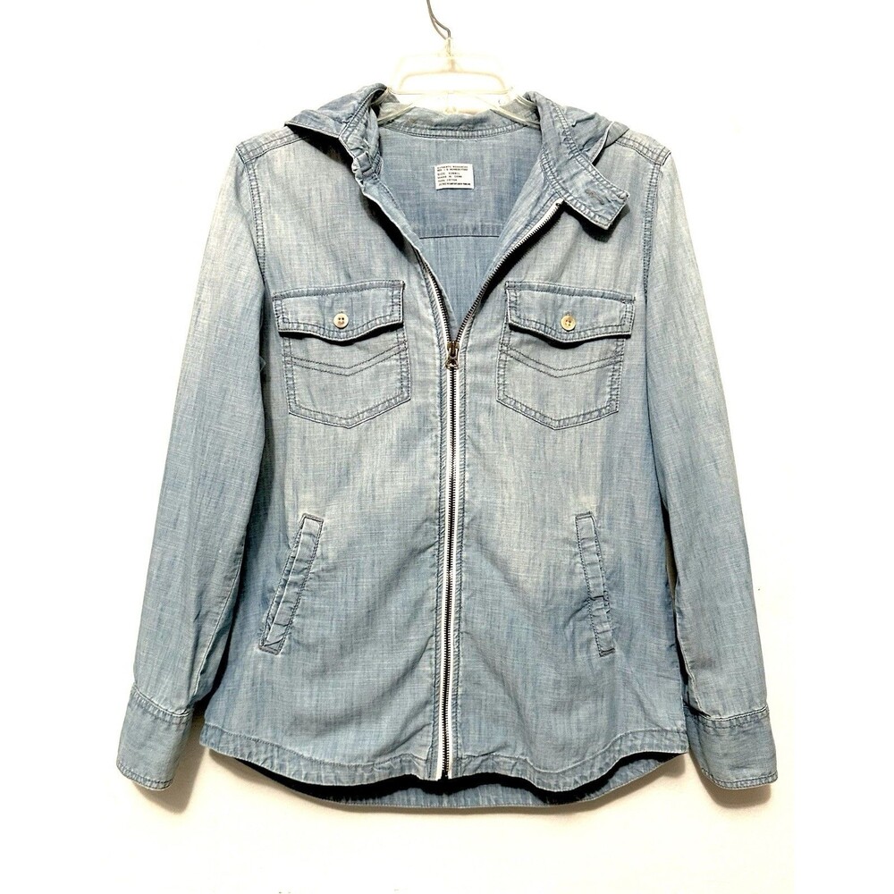 J.Crew Chambray Light Jean Color Womens Hooded Zip Jacket Authentic Workwear XS